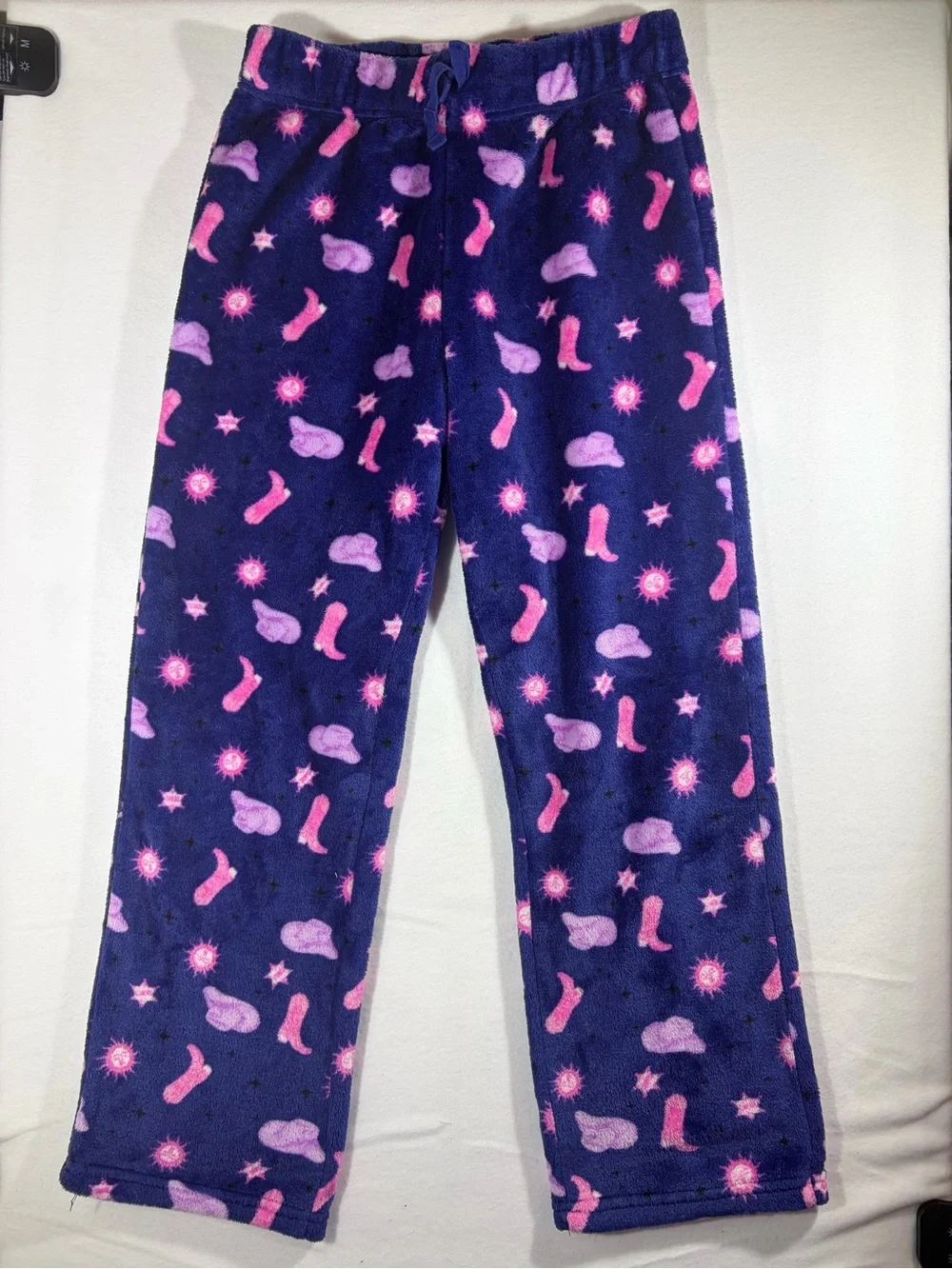 Cozy Navy Plush Kids Pajama Pants with Pink & Lavender Star Motif